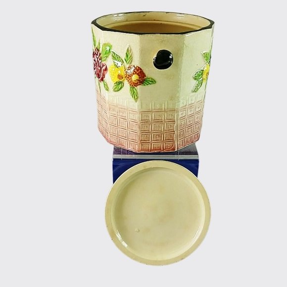 Canister with Lid Raised Floral Geometric Design Decagon Shape Ceramic Vintage - Picture 4 of 9